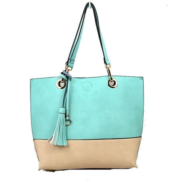 2N1 Two-tone Tassel Tote with Pouch - Picture 1 of 5